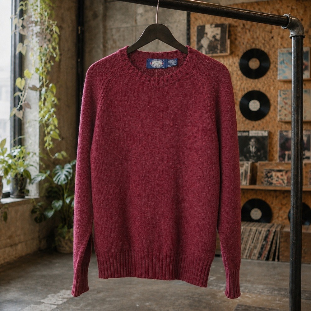 Knight Rose Scotland Wool Blend Knit Sweater Burgundy XL Raglan Crew Neck 90s